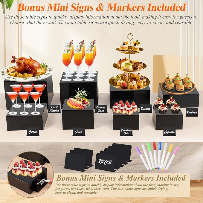 8Pcs Black Acrylic Buffet Risers - Image 6