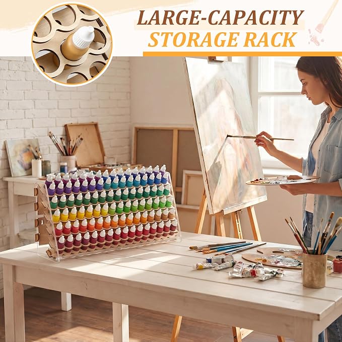 Colingmill Wooden Paint Organizer Storage Rack, 80 Holes Miniature Model Paint - Image 6