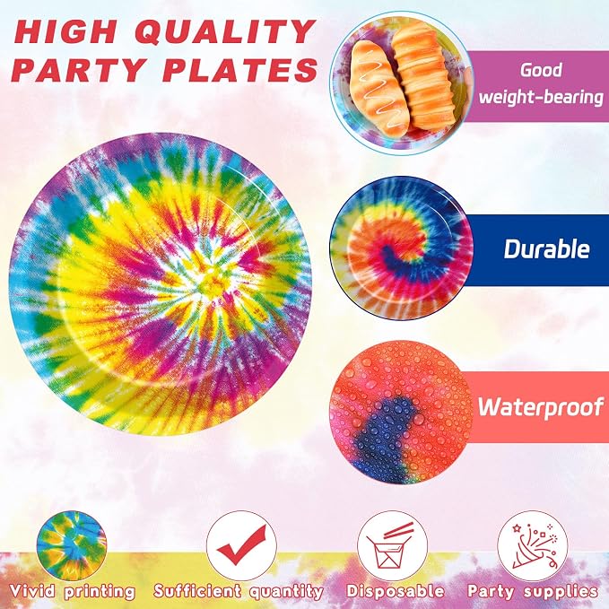 Naozinebi 72PCS Tie Dye Birthday Plates Tie Dye Party Decorations Colorful - Image 3