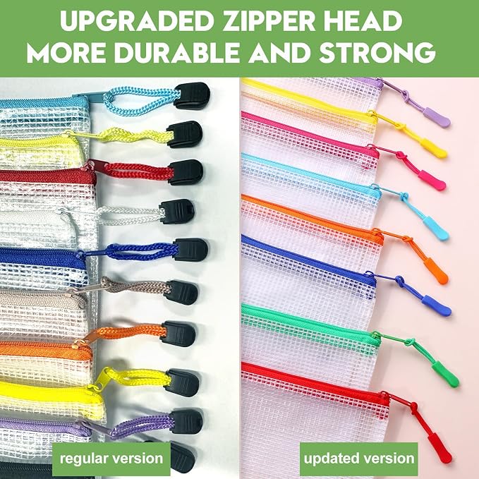 YOPCDJ 24pcs Mesh Zipper Pouch Bags, 12 Colors Extra Large 12PCS A3 and 12pcs A4 - Image 3