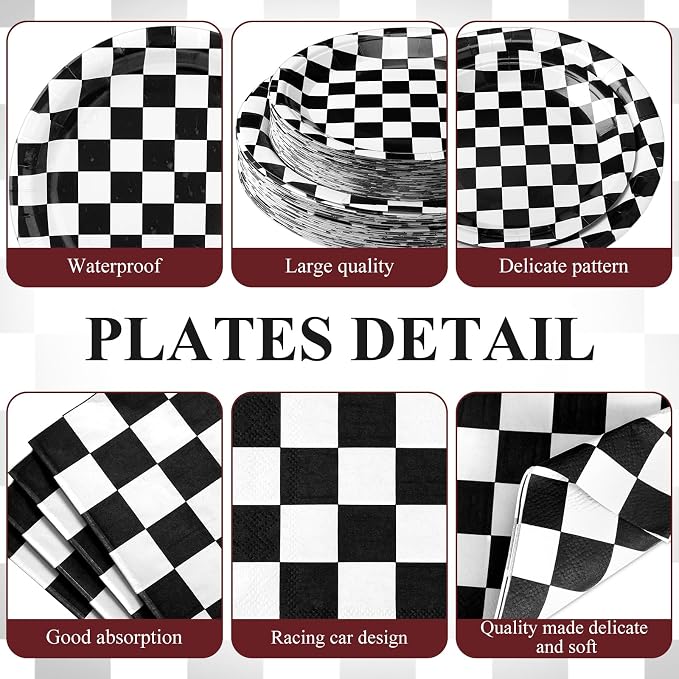 Pickmesh 400 Pcs Race Car Birthday Party Supplies Include Black White Checkered - Image 3
