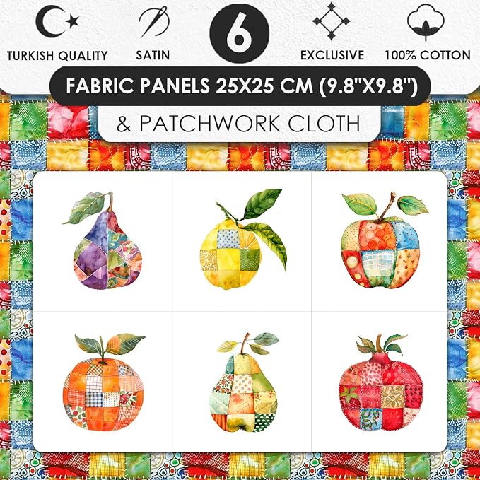 Fruit Patchwork Cotton Fabric Panel – 6 Fruit Designs + Bonus Patchwork Sheet - Image 3
