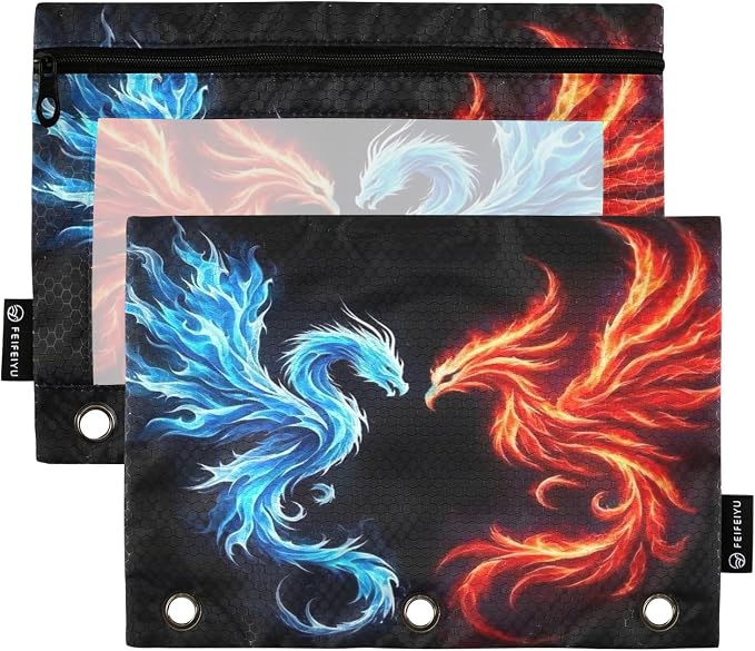 Dragon Phoenix Pencil Pouch for 3 Ring Binder, 2 Pack Waterproof Pencil Bags by BOENLE-WELCOMEYOURCOMING