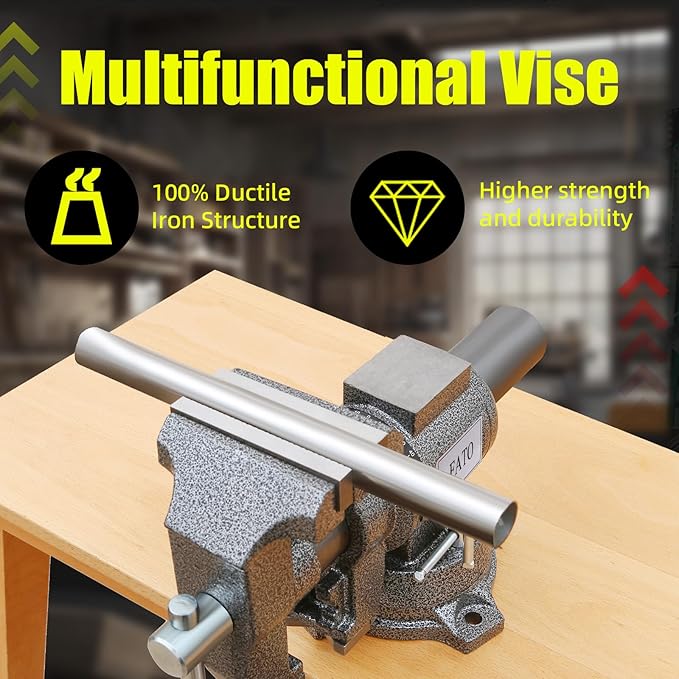 FATO 5-inch Heavy Duty Bench Vise, 360°-Degree Ductile Iron Bench Vise Multi-Purpose Swivel Base and Head With Anvil, Utility Combination Pipe Home Vise for Woodworking