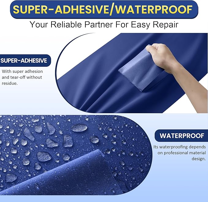 Self-Adhesive Canvas Repair Tape, 16" x 40" Waterproof Canvas Repair Patch, Fabric Patch Repairs Kit for Furniture, Tents, Sunbrellas, Boat Covers Awnings, Couches, Clothes, Bags Royal Blue