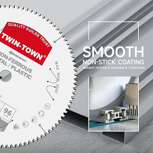 TWIN-TOWN 12-Inch 96 Tooth TCG Aluminum Cutting Saw Blade for Miter/Table Saws - Precision Circular Saw Blades for Aluminum, Plastics, Non-Ferrous Metals with 1" Arbor