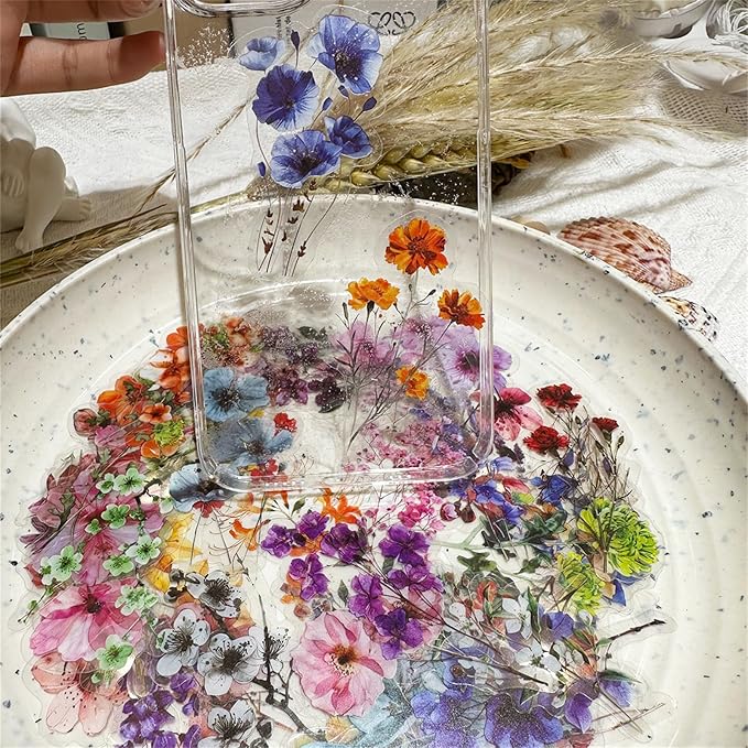 50 Pieces Natural Flower Themed Transparent Stickers - Image 6