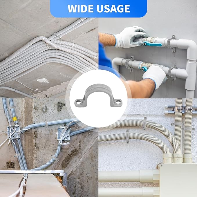 100 Pcs PVC Pipe Straps 1 Inch, Plastic Conduit Clamp Pipe, 2 Holes Heavy Duty U Clamps for 1 Inch PVC Pipe Conduit Cables Hose