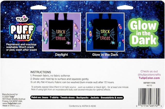 Tulip Puff Paint Glow in the Dark Colors 10-pack, Nontoxic & Waterproof Craft - Image 2