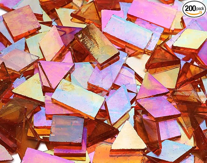 200 Pieces Bulk Iridescent Mosaic Glass Tiles, 4 Shapes Mixed Stained Glass by LanyaniArtGlassMosaics