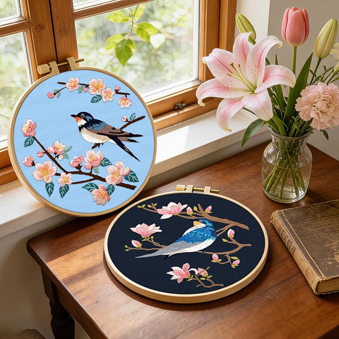 ERKOON Embroidery Kit for Beginners, 2 Set Floral Cross Stitch Set Include - Image 2