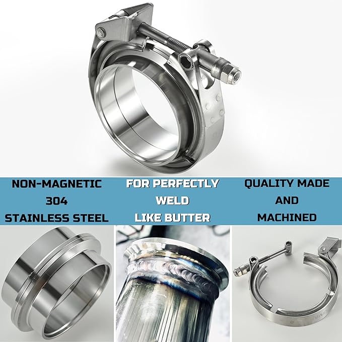 Stainless Steel 3.5 V Band Exhaust Clamp Flange Kit for Exhaust, Quick Release 3.5 V Band Clamp for Turbochargers To Hold Components Together Under High Pressure or Temperature, 2 PCS (3.5‘’)