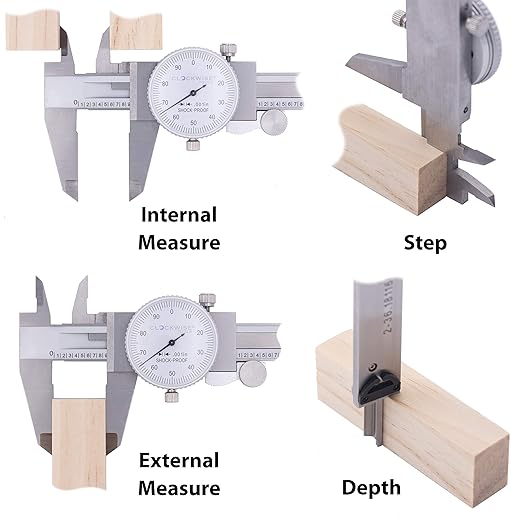 Clockwise Tools DDLR-0805 Pro Dial Caliper 0-8 Inch Double Shock Proof Stainless Steel Body SAE Measuring Tool