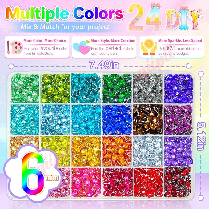 qiipii 24 Color 6mm Crystal Resin Rhinestones - Image 3