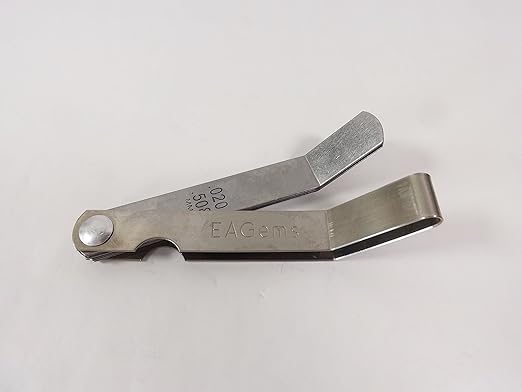 Offset Feeler Gauge Set - 16 Blades for Gap Width or Thickness, .005-.020 inch / .127-.508 mm, Inches & Millimeters Imprinted