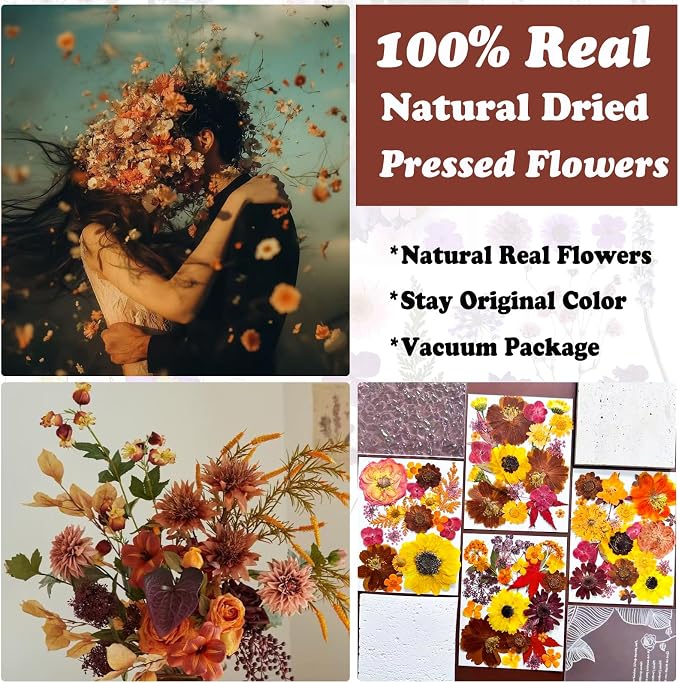 130Pcs Orange Fall Pressed Dried Flowers and Butterfly - Image 2