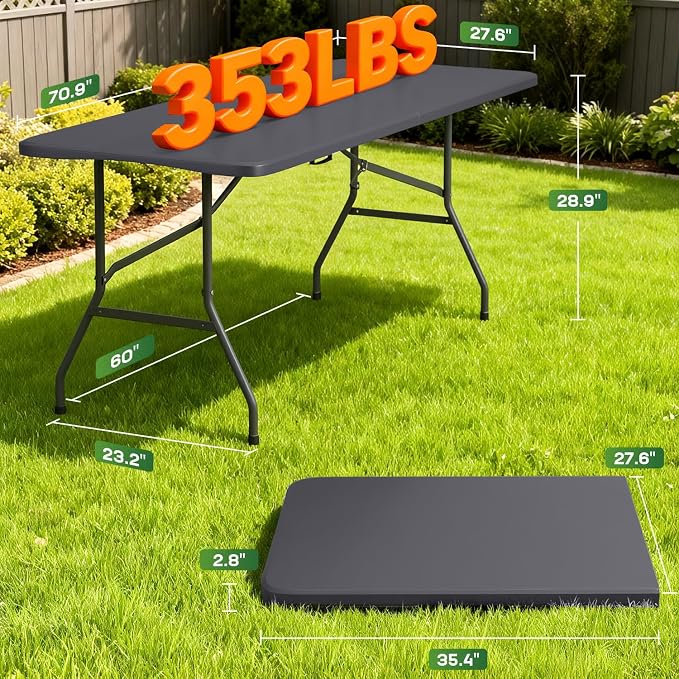 FDW 6 FT Folding Table, Portable Plastic Table - Image 3