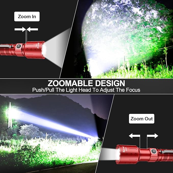Flashlights High Lumens Rechargeable, Super Bright Long Range Small Powerful Flashlight, 6 Modes LED Tactical Pocket Waterproof Flash Light for Home Emergency (1, Red)