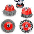 4 PCS Wire Wheel Brush for Angle Grinder, 4” Wheel Brushes, 3” Cup Brush Set for 4 1/2 Grinders, 5/8 -11 Threaded Arbor, 0.020In Twisted Knotted Carbon Steel for Removal Rust