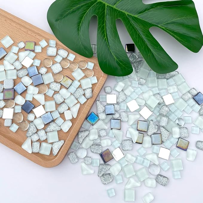 LITMIND 1.1LB Silver White Mixed Irregular Crystal Glass Mosaic Tiles - Image 2