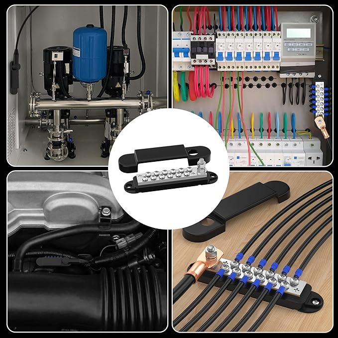 Marine Bus Bar 12V 150A Power Distribution Block 1/4" Stud & 12 x #8 Terminal Screws 12 Volt DC Ground Battery Bus Bar for Boat Automotive Solar Wiring