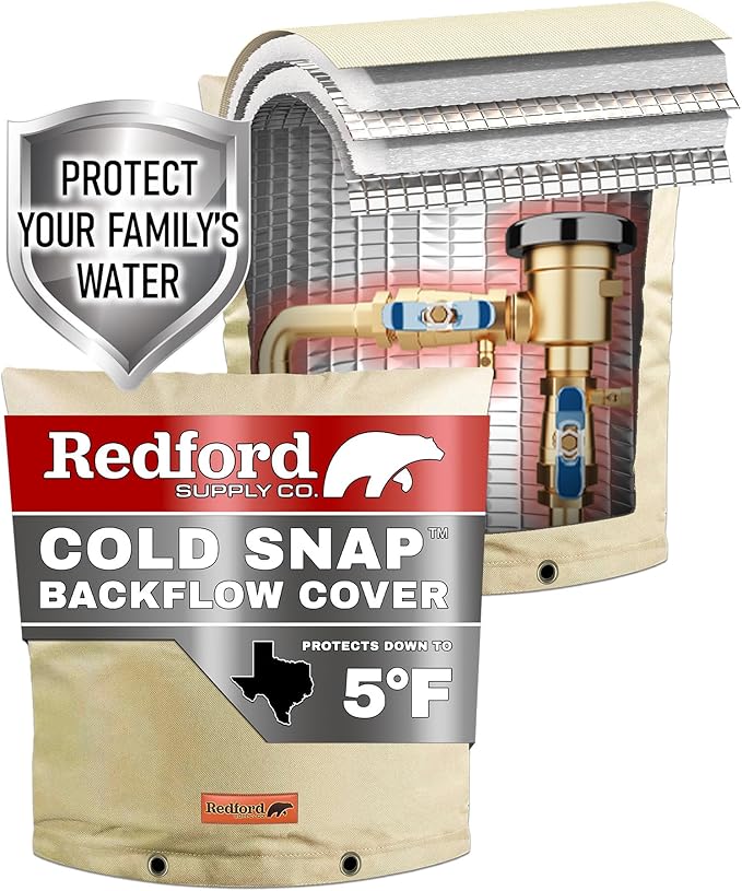 Redford Supply Co. Cold Snap (5°F) Backflow Preventer Insulation Cover, 24"W x 24"H, Pipe Insulation, Water Sprinkler Covers for Outside, Sprinkler Backflow Cover for Winter, Well Pump Bag (Beige)
