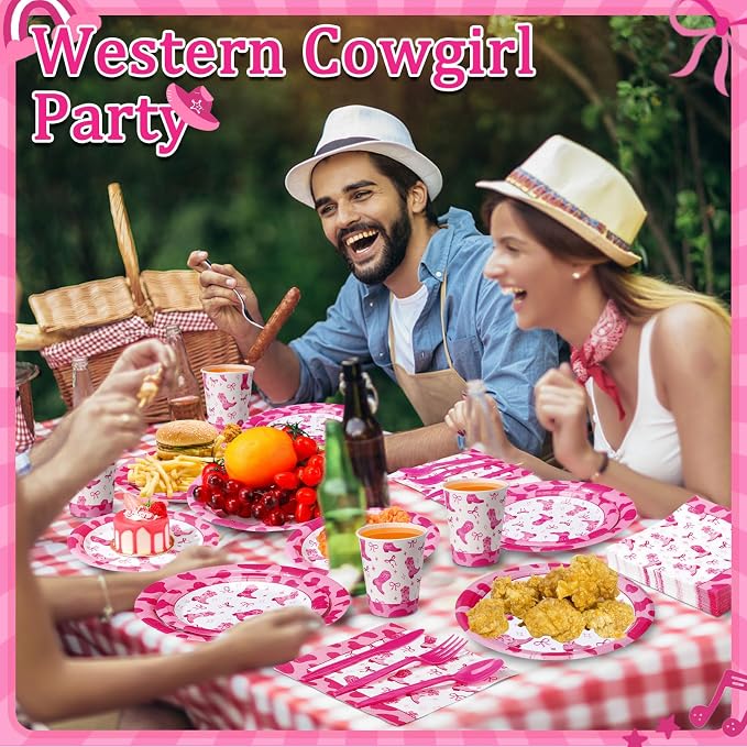Pickmesh 400 Pcs Western Pink Cowgirl Party Plates and Napkin Decoration Disco - Image 5