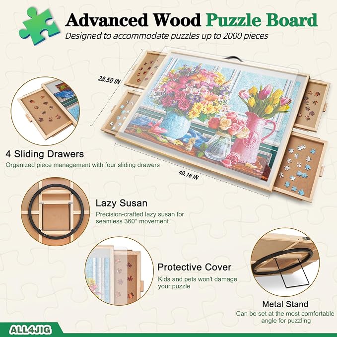 ALL4JIG 2000 Pieces 2-in-1 Tilting & Rotating Puzzle Board, 40.16" x - Image 2