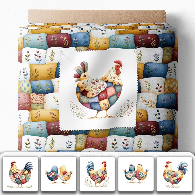 Farmhouse Chicken Patchwork Cotton Fabric Panel – 6 Designs + Bonus Patchwork - Image 2