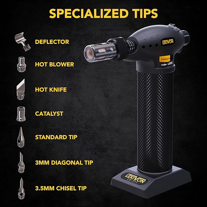 LEXIVON Butane Torch Multi-Function Kit | Premium Self-Igniting Soldering Station with Adjustable Flame | Pro Grade 125-Watt Equivalent (LX-771)