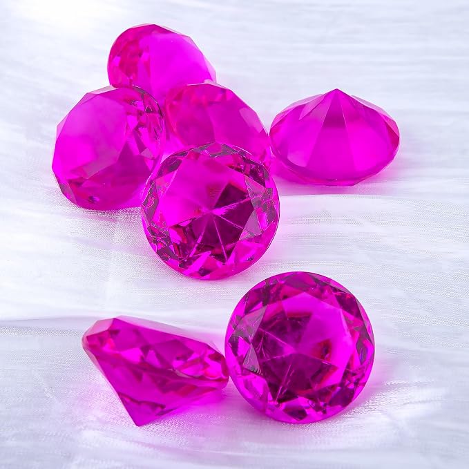 Niceup 26PCS Hot Pink Fake Diamonds Gem Toys, 1.5in Pool Diving Gems Acrylic - Image 2