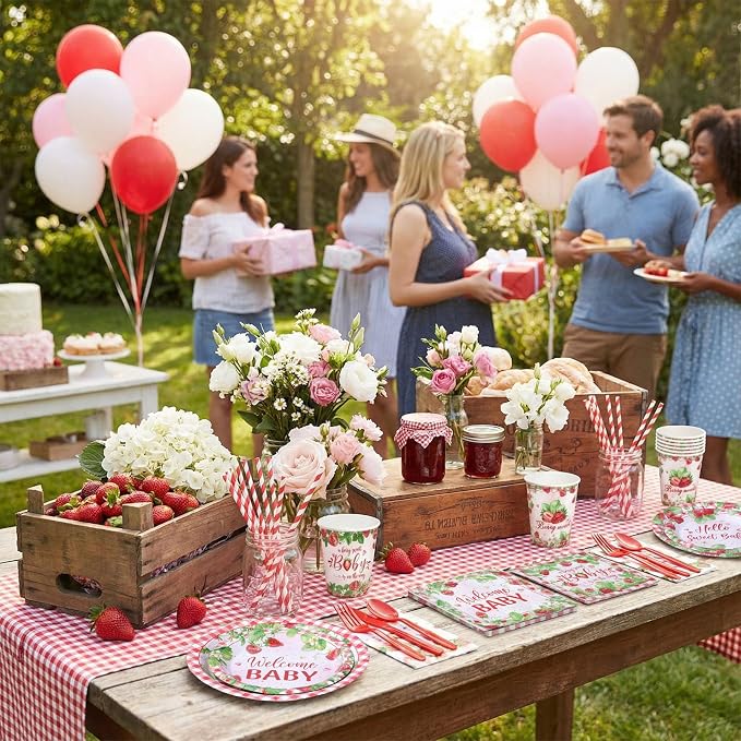 450 Pcs Strawberry Baby Shower Tableware Set Decorations A Berry Sweet Baby - Image 4