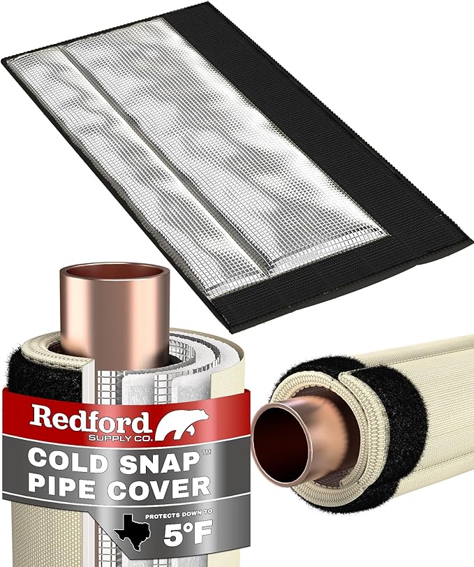 Redford Supply Co. Cold Snap (5°F) Outdoor Pipe Insulation Foam Tube, 12"W x 24"H, Outside PVC Wrap, Pipes Covers for Inside, Water Pipe Insulation Foam Tube, Insulating Outdoor Pipes (Beige)