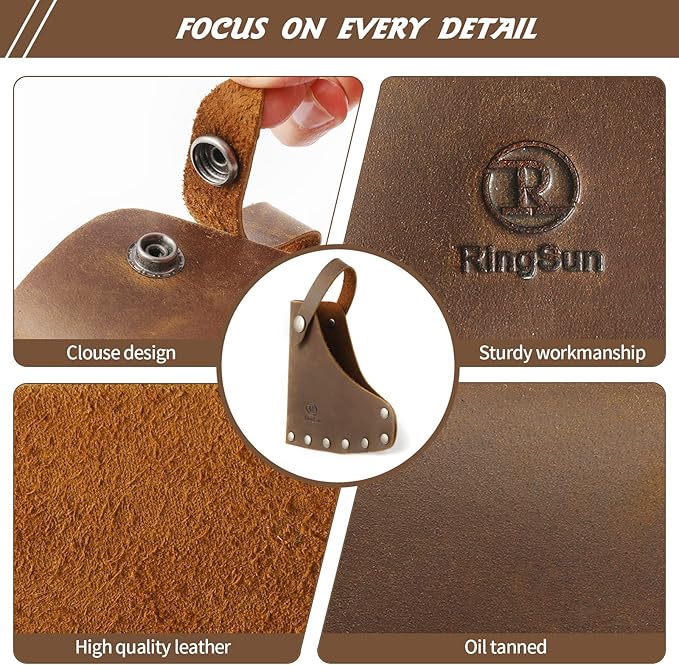 Ringsun Genuine Leather Hatchet Sheath, Handmade Durable Axe Sheath with Belt Loop, Portable Hatchet Cover for Outdoor Hiking Camping Working Blade Protection