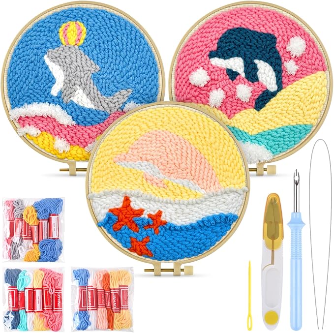 TINDTOP Punch Needle Kits, 3 Pack Punch Needle Embroidery Kits by TINDTOP