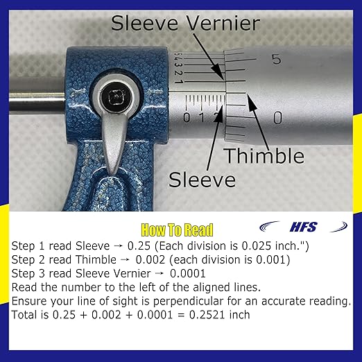HFS(R) 5-6" Outside Micrometer with 0.0001" Accuracy, Carbide Anvil and Laser-Etched Scale