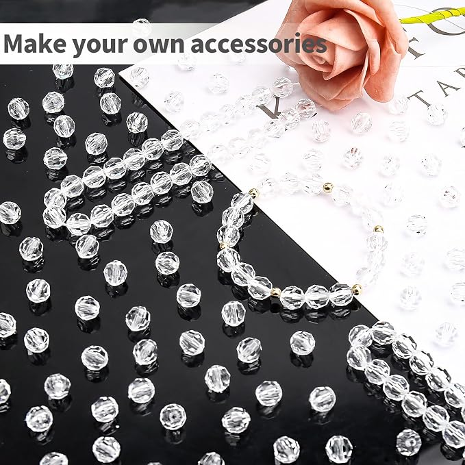 BONNY BOXX 500pcs 8mm Acrylic Faceted Round Crystal Beads Transparent White - Image 4