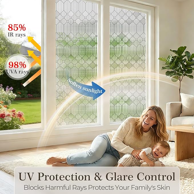 SUNBABY Reeded Glass Window Privacy Film, Decorative Frosted Glass Window Film - Image 3