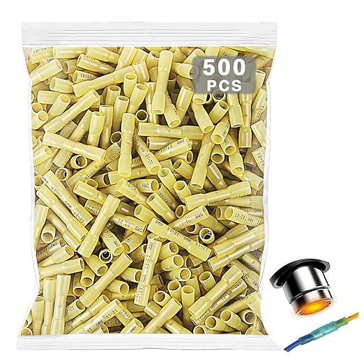 500PCS Heat Shrink Wire Connectors 12-10 AWG, Waterproof Tinned Copper Purple Core Wire Connectors, Insulated Splice Terminals for Cable, Boat, Automotive, and Home Wiring (12-10 AWG)