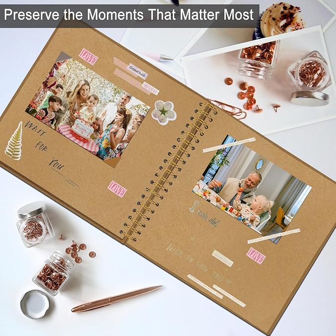DIY Scrapbook Album 7x7 Inch, Hardcover Kraft Paper Scrap Book Photo Album - Image 2