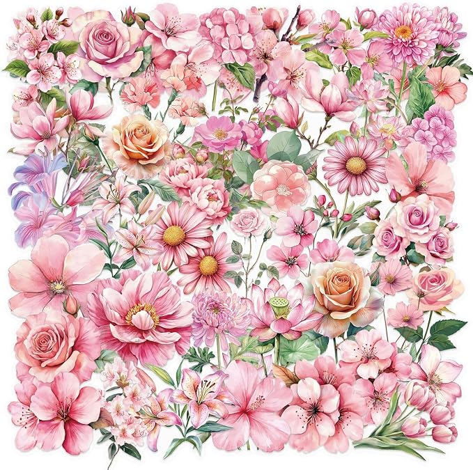 Pink Floral Waterproof Stickers by YOKSAS