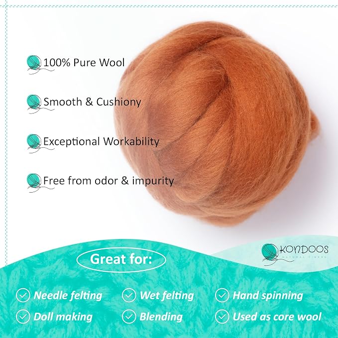 Kondoos Natural Wool roving, 2 OZ. Best Wool - Image 3