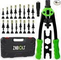 Dual Function Hand Rivet Gun with Rugged Carrying Case – Heavy Duty Single Hand Riveter with 400+ pcs Rivet Nuts, 15 Mandrels, 5 Rivet Nozzles, Blind Rivets for Plastic, Wood, Metal, Leather