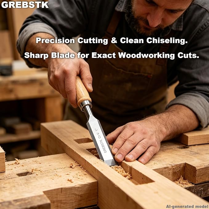 GREBSTK 4-Piece Ultra-Sharp Wood Chisel Set, CR-V Steel Beveled Blades - Image 7