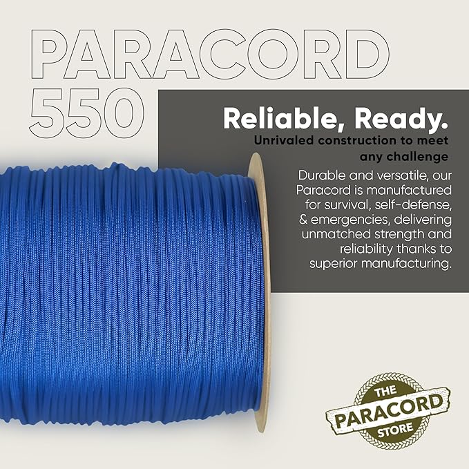 The Paracord Store | Type III 550 Paracord - 1000 FT Spool, Electric Blue | Heavy Duty 7 Strand Tactical Paracord - USA Made Nylon Outdoor Parachute Cord for Camping, Fishing & More - Survival Cord