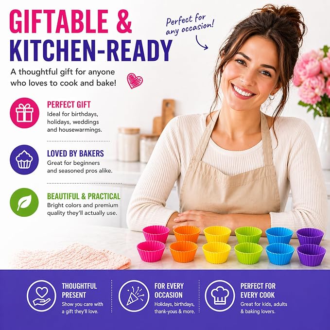 Cupcake Liners - Reusable Silicone Cupcake Baking Cups - Non-Stick Baking - Image 6
