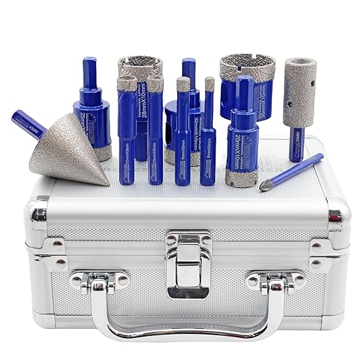 SHDIATOOL Diamond Drill Core Bits,Tile Drilling Core Hole Saw Kit for Porcelain Marble Ceramic Granite with 1/4 Carbide Positioning Drill Bit 12pcs (6/8/10/12/20/25/28/32/35MM/6MM/45MM/20MM)