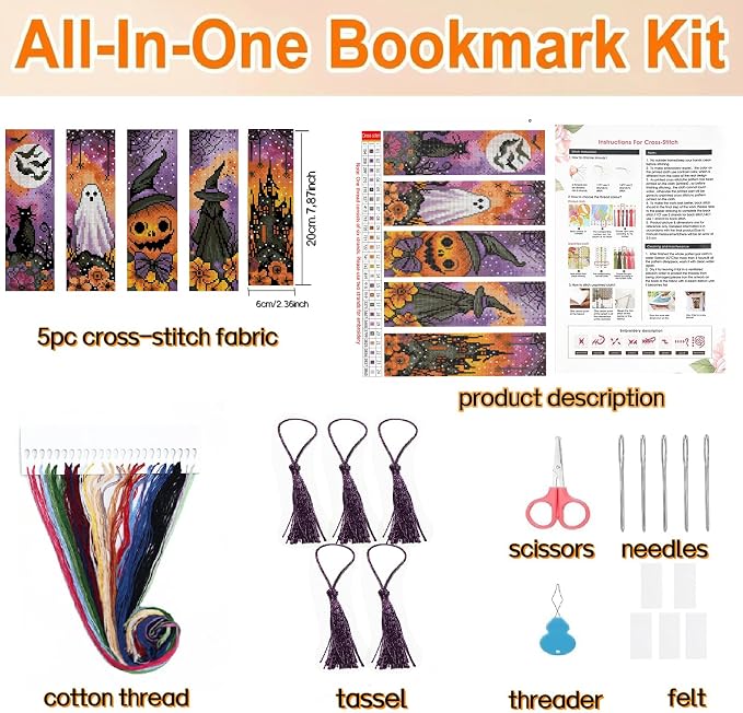 Paintcolor 6 Pc Halloween Cross Stitch Bookmark Kit - Image 2