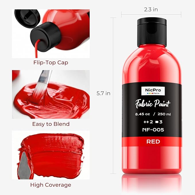 Nicpro Red Fabric Paint, 8.45 oz Fabric Paint - Image 3