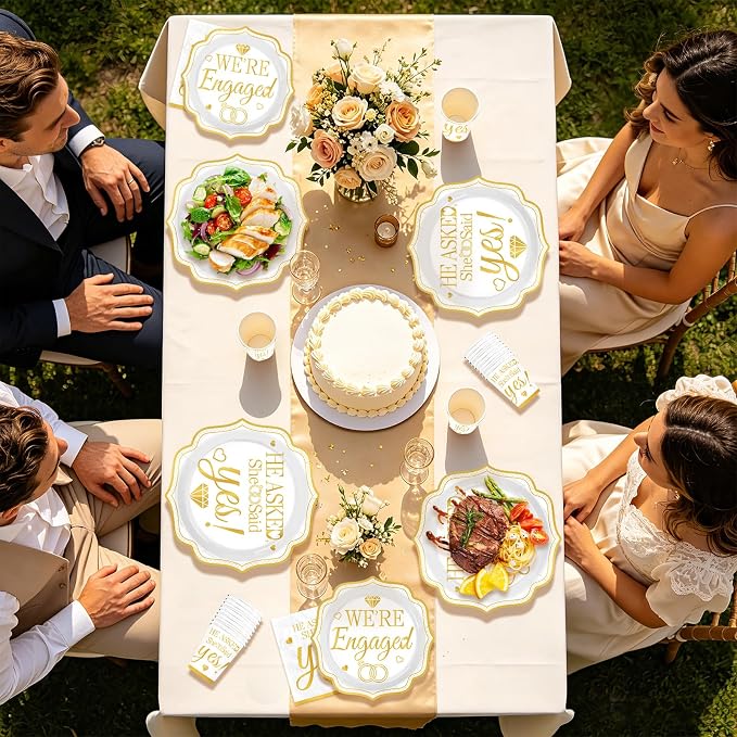 168 Pcs Happy Engagement Party Decoration She Said Yes Plates Napkins Cups - Image 6